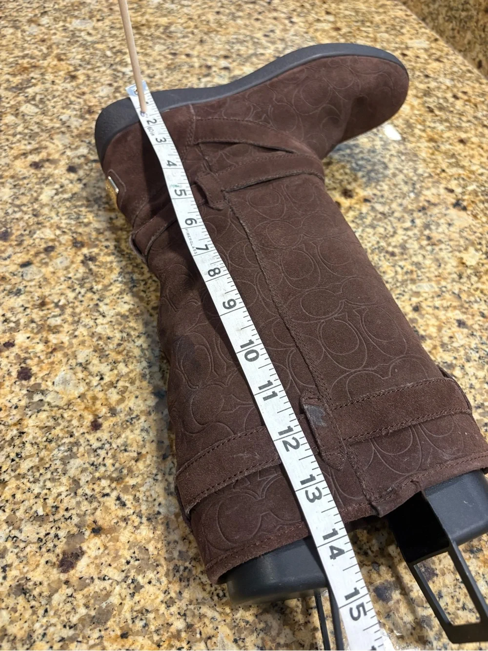 Coach Thelma Mahogany Brown Suede Monogram Faux Fur Buckle Boots Womens 9